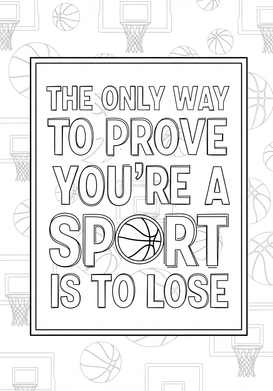 Desenho de Basquetebol com frase motivacional para colorir