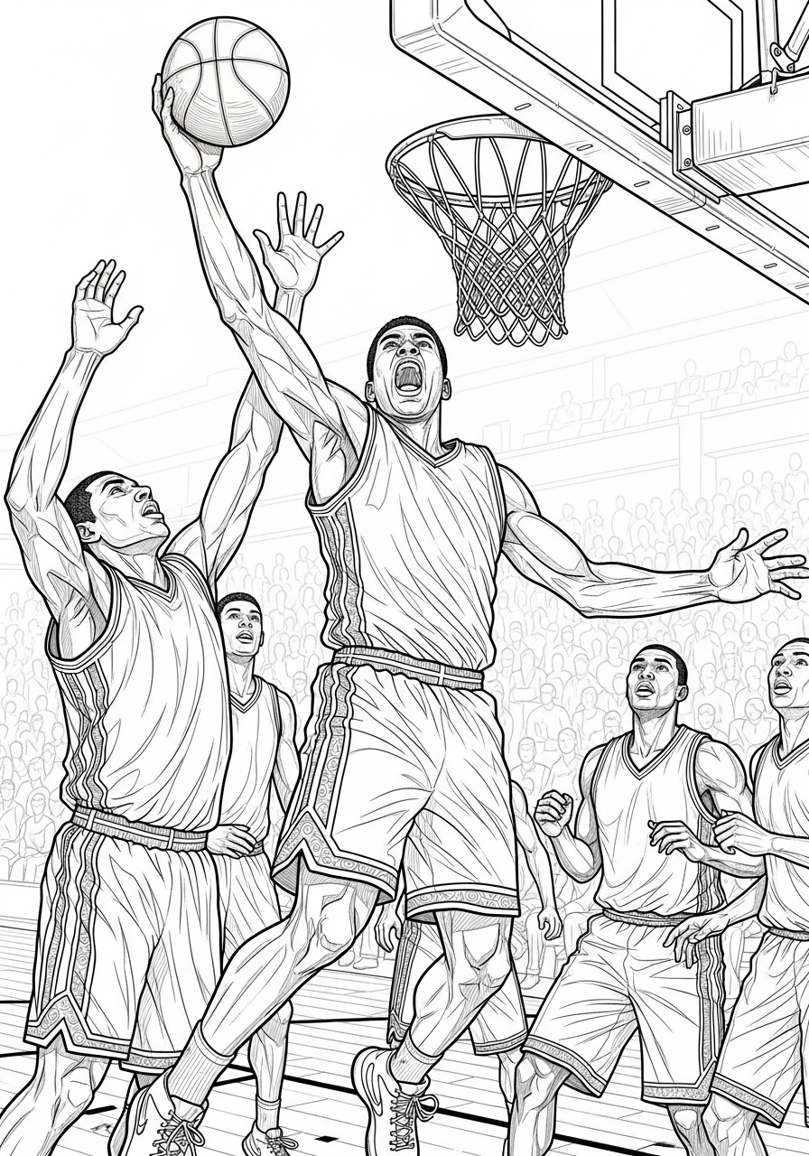 Desenho de Basquetebol com jogador saltando para enterrar