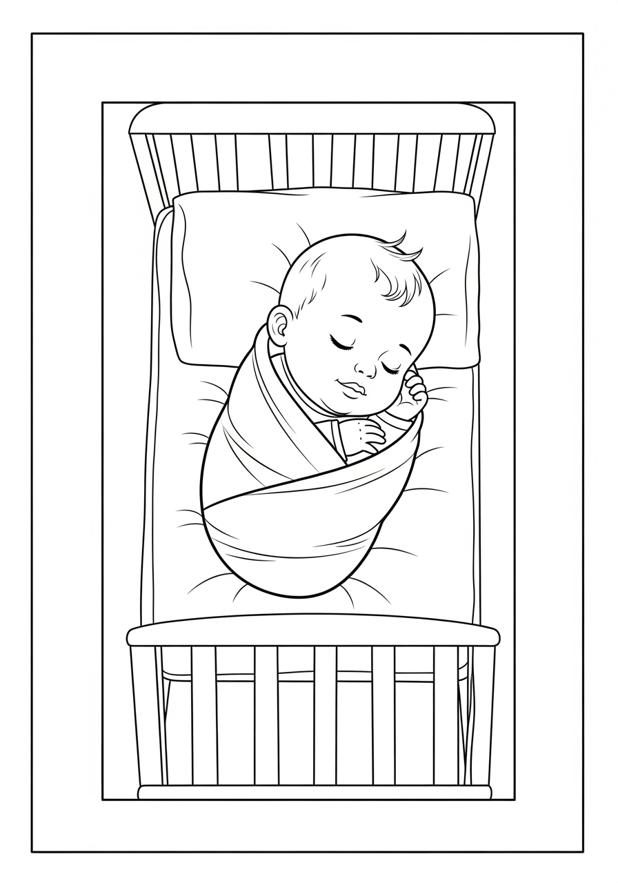 Desenho de Bebê Dormindo em Berço para colorir