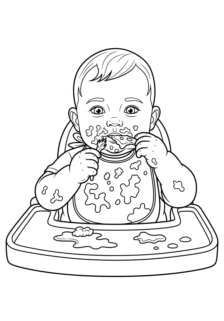 Desenho de Bebê comendo e fazendo sujeira para colorir