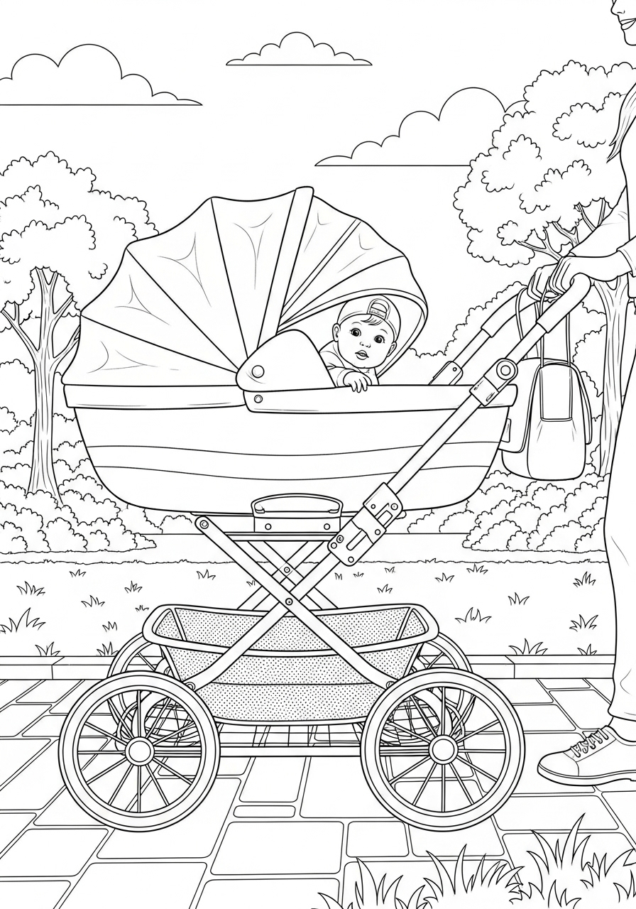 Desenho de Bebê em carrinho para colorir