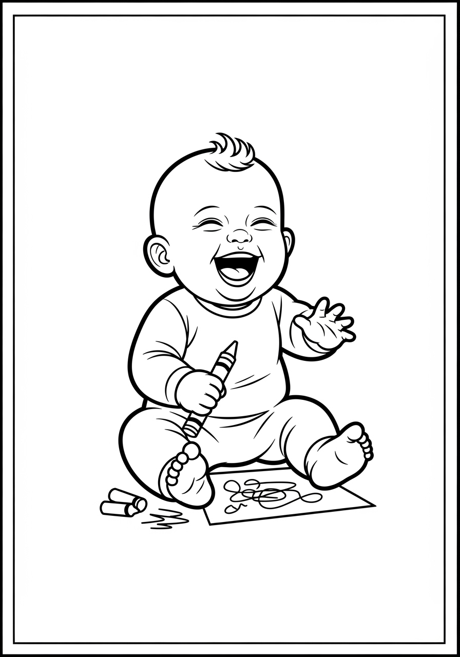 Desenho de Bebê sorridente sentado para colorir