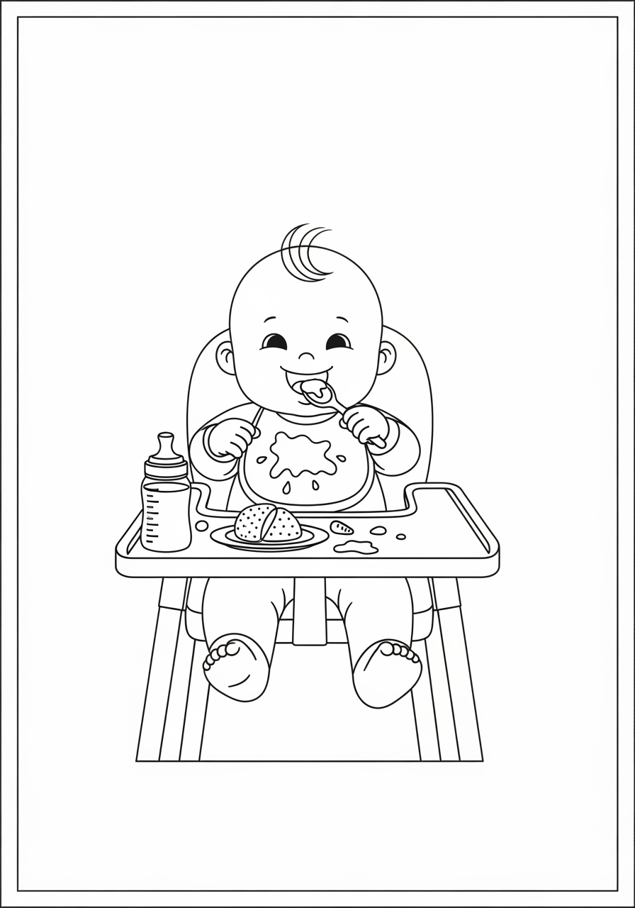 Desenho de Bebê comendo feliz para colorir