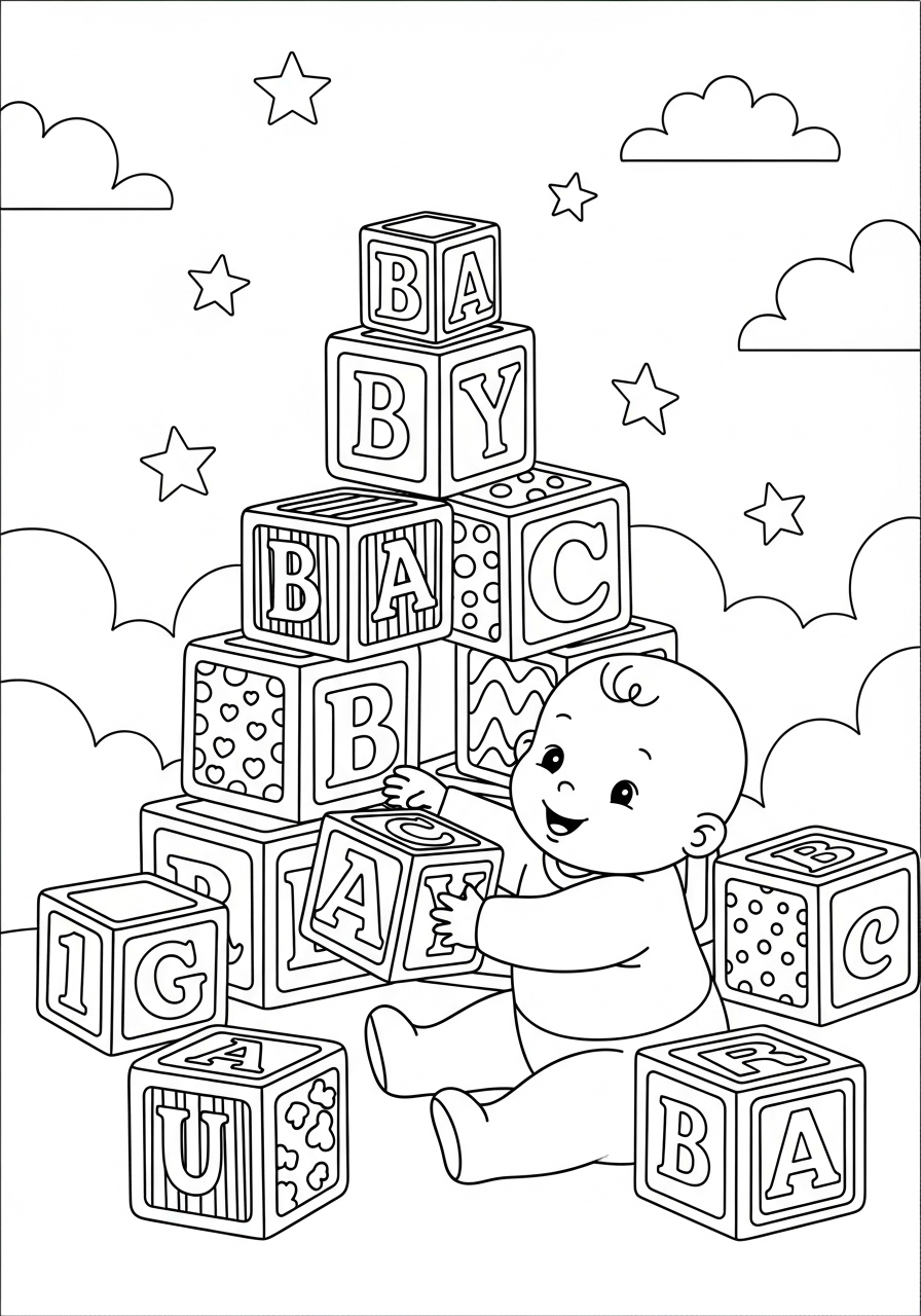 Desenho de Bebê brincando com blocos para colorir