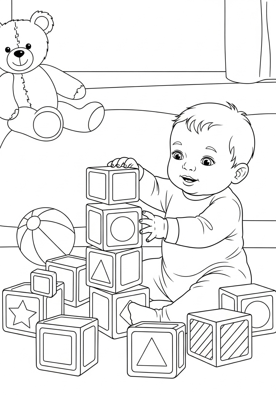 Desenho de Bebê Brincando com Blocos para colorir