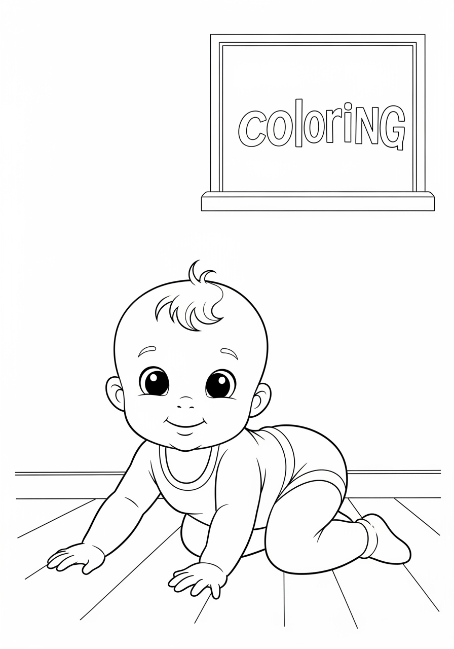 Desenho de Bebê Fofo Rastejando para colorir