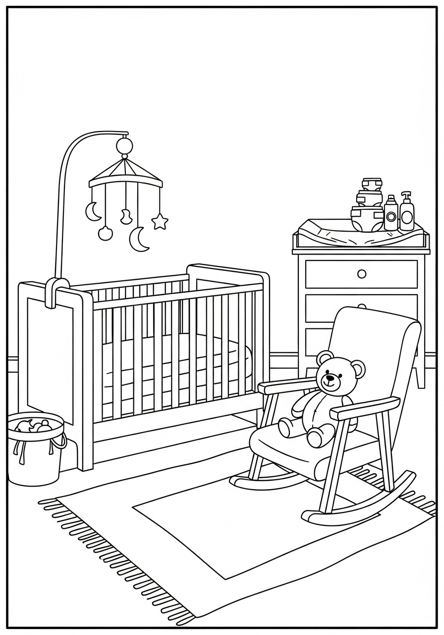 Desenho de Bebê Quarto Aconchegante para colorir