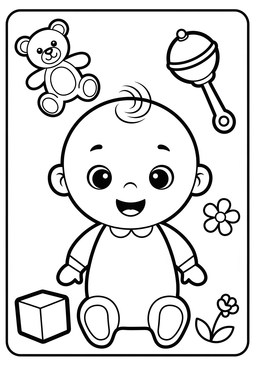 Desenho de Bebê Fofa com Brinquedos para colorir