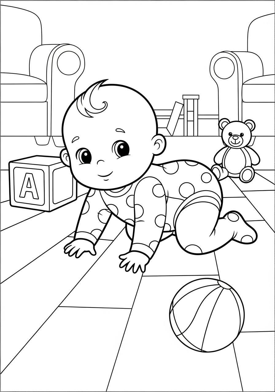 Desenho de Bebê Engraçada Gatinhando para colorir