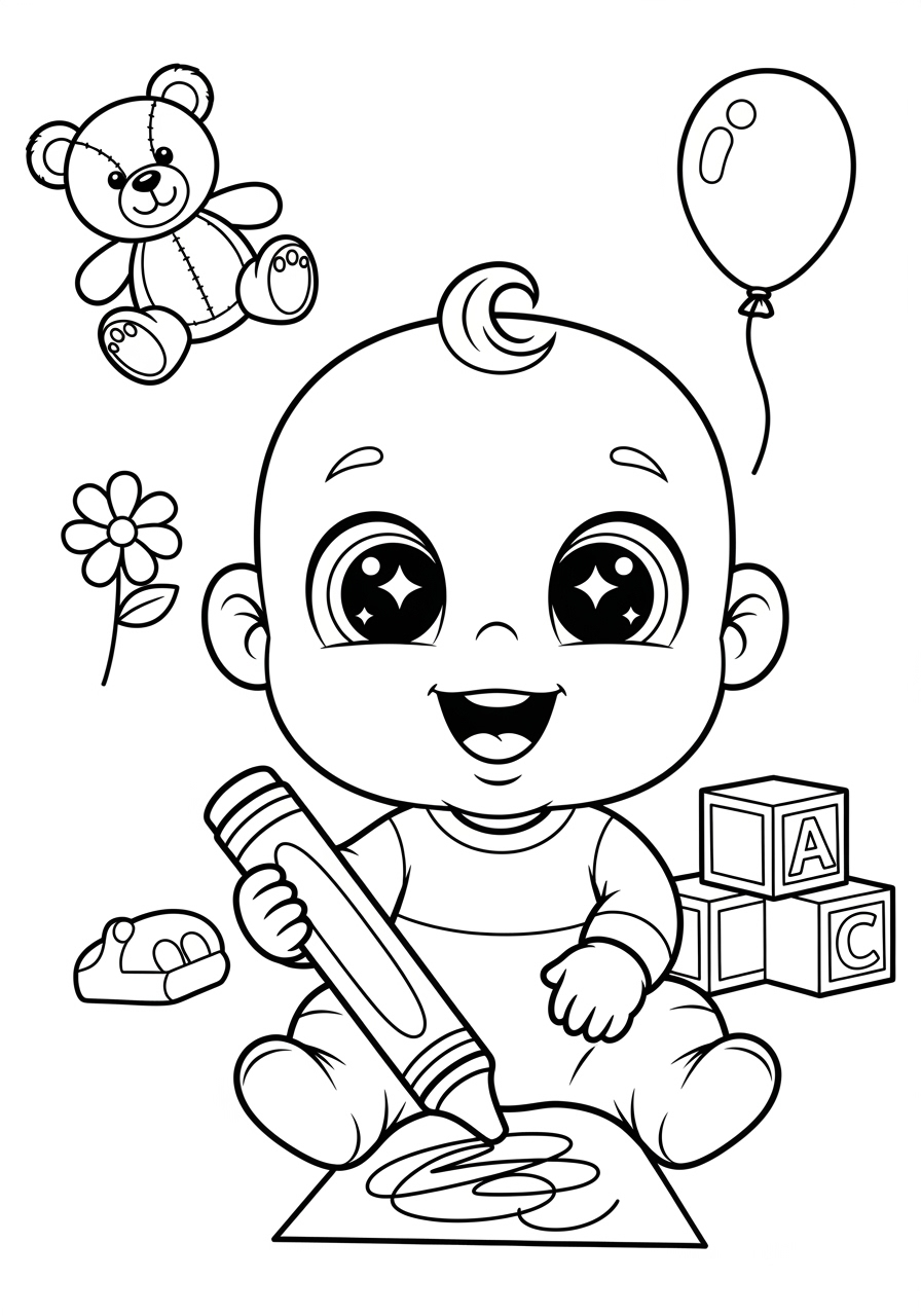 Desenho de Bebê Fofa com brinquedos para colorir