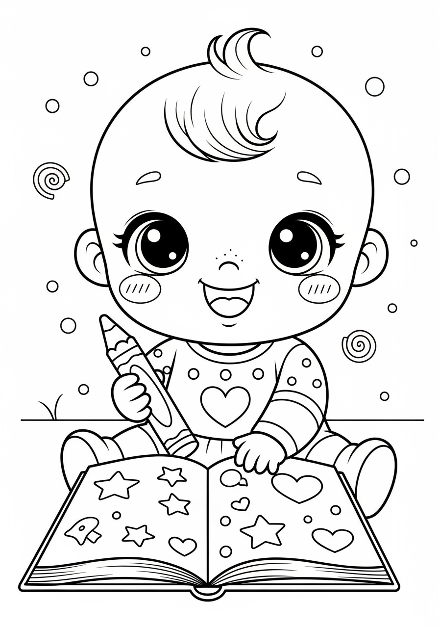 Desenho de Bebé Fofa com livro para colorir
