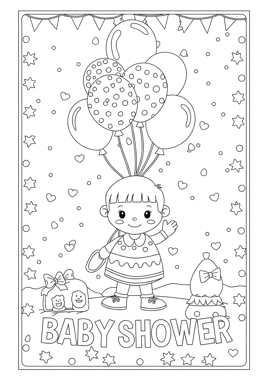 Desenho de Bebê festiva com balões para colorir