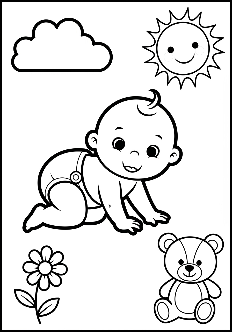 Desenho de Bebê Sorridente com Brinquedos para colorir