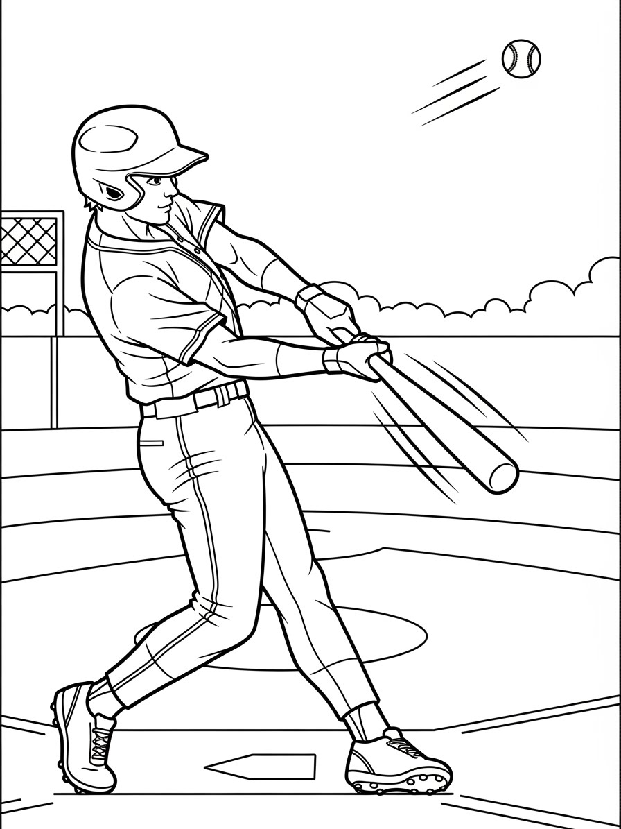 Desenho de Beisebol com jogador batendo para colorir