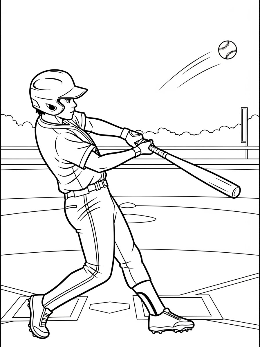 Desenho de Beisebol com jogador batendo para colorir