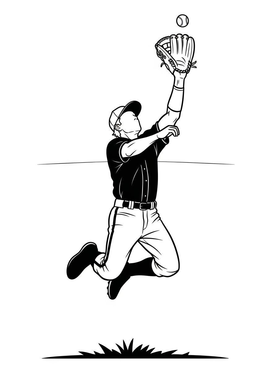 Desenho de Beisebol jogador pulando para colorir