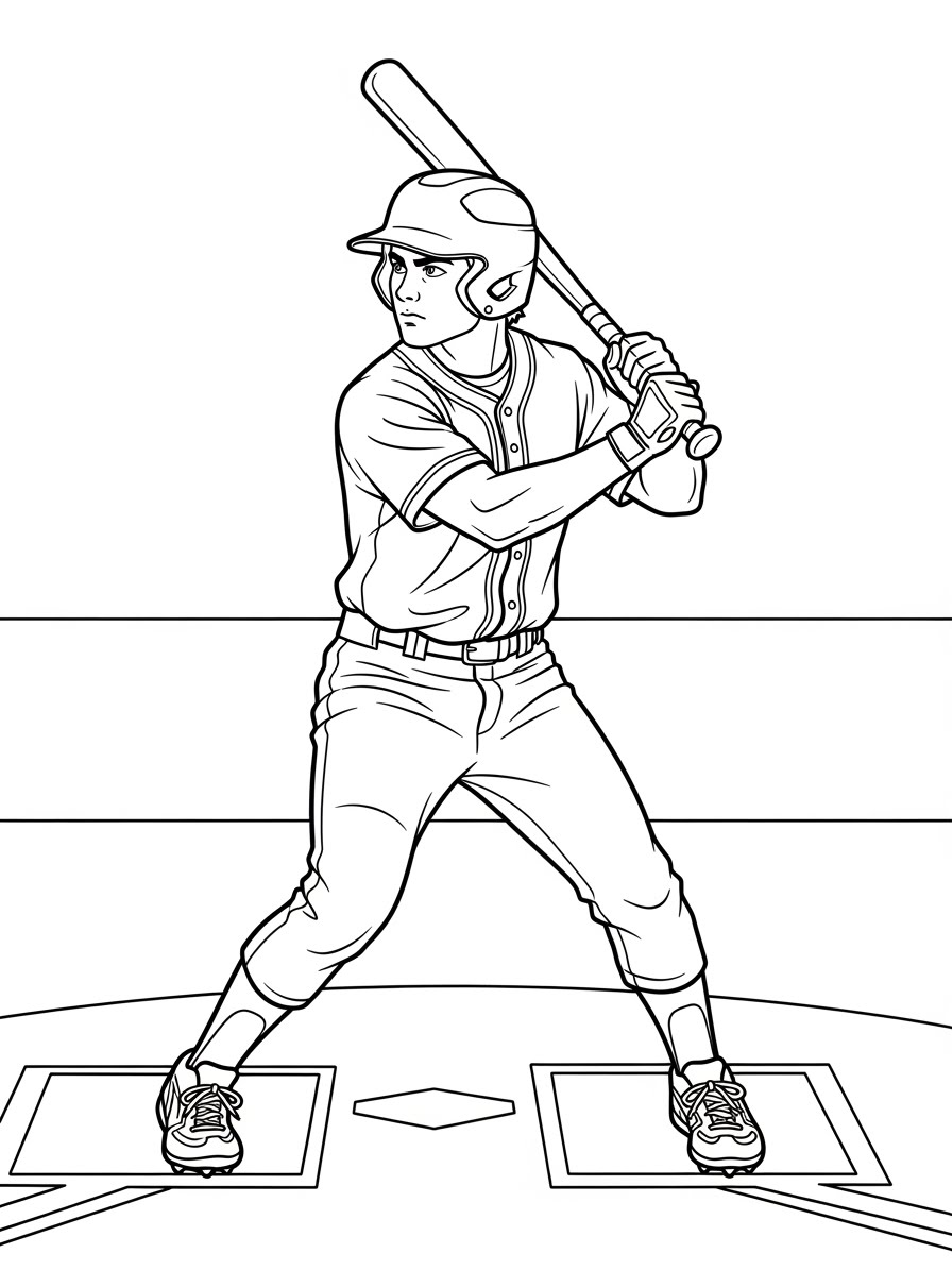 Desenho de Beisebol com jogador batendo para colorir