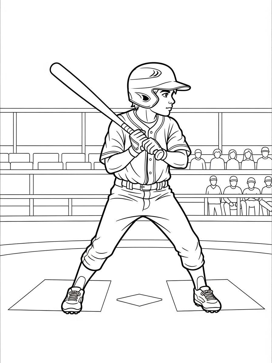 Desenho de Beisebol com jogador se preparando para colorir