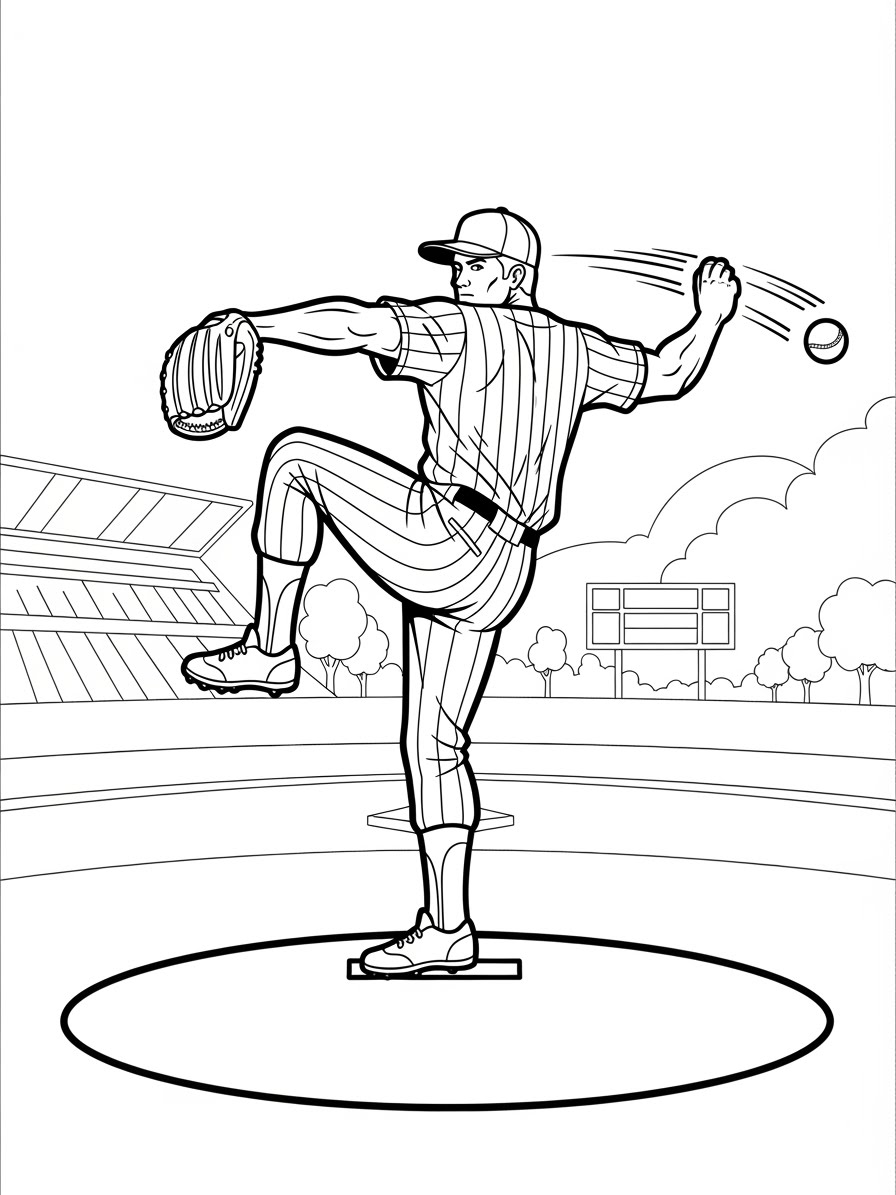 Desenho de Beisebol com arremessador pronto para colorir