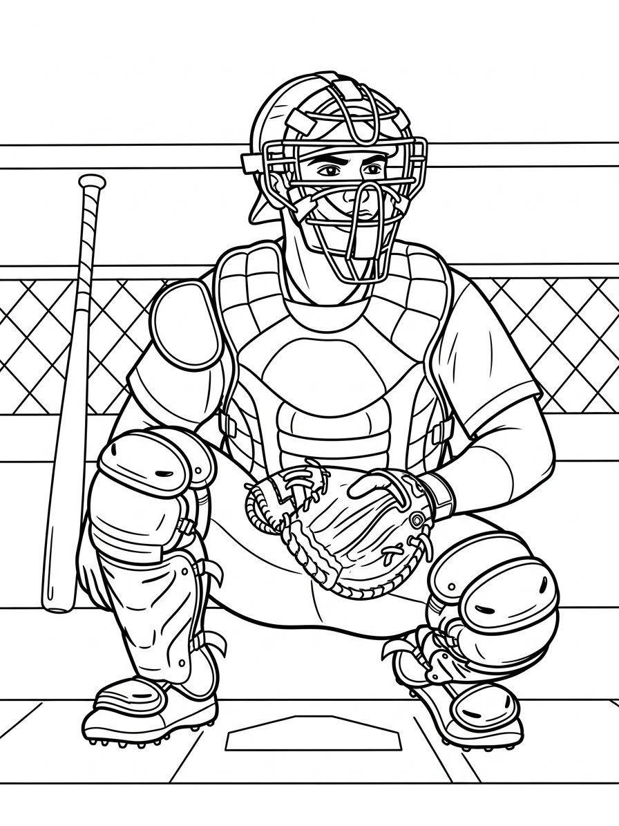 Desenho de Beisebol com jogador de captura para colorir