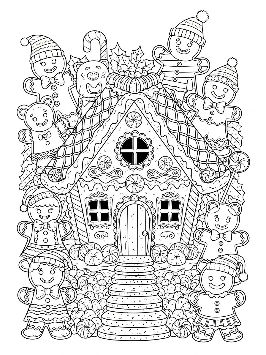 Desenho de Biscoito de Gengibre com guloseimas para colorir