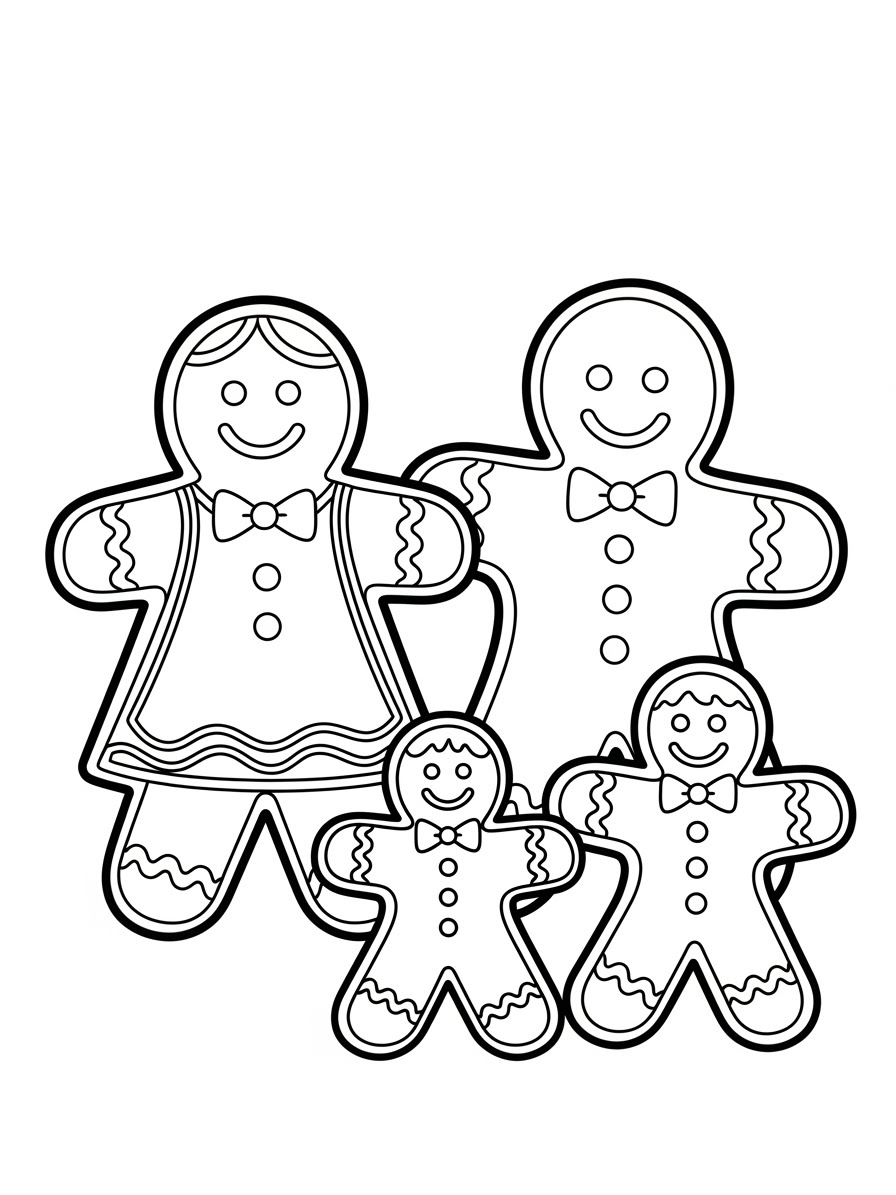Desenho de Biscoito de Gengibre em família para colorir