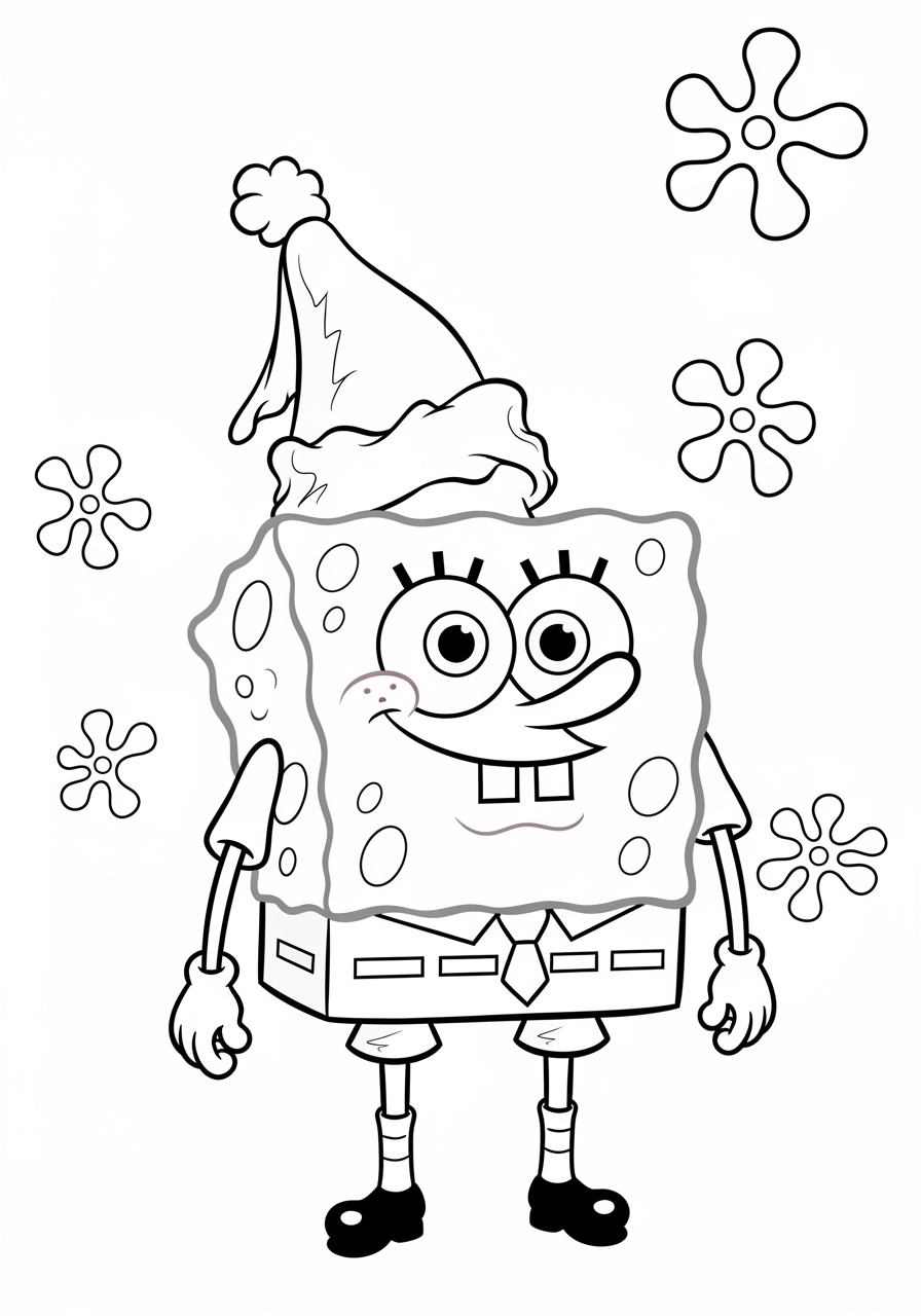 Desenho do Bob Esponja com chapéu de natal para colorir