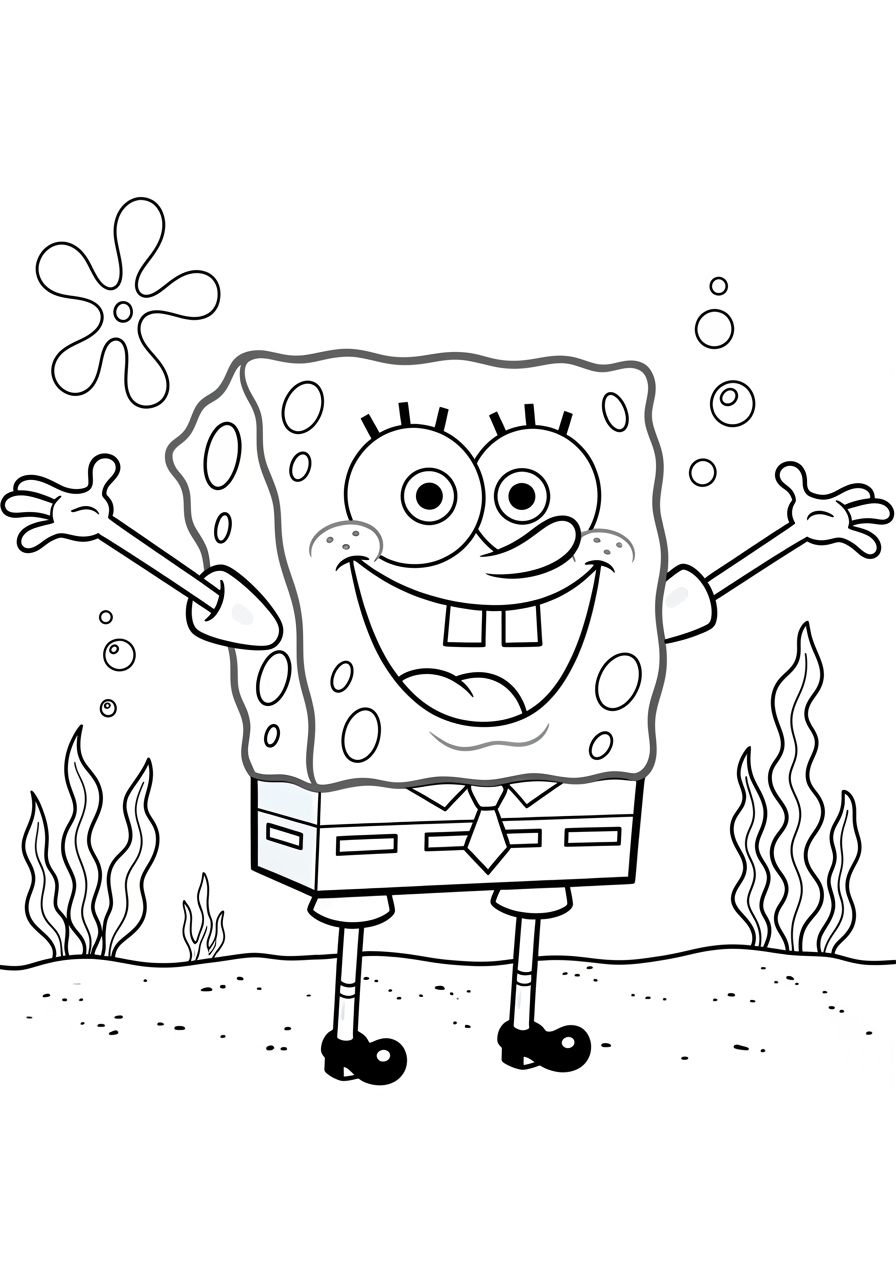 Desenho do Bob Esponja sorrindo com os braços abertos