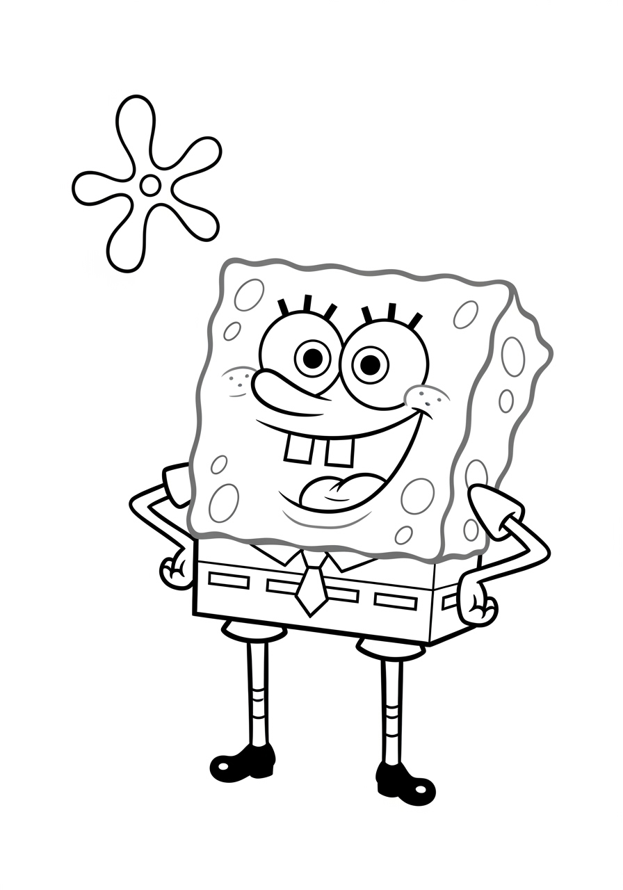 Desenho do Bob Esponja sorrindo e posando para colorir