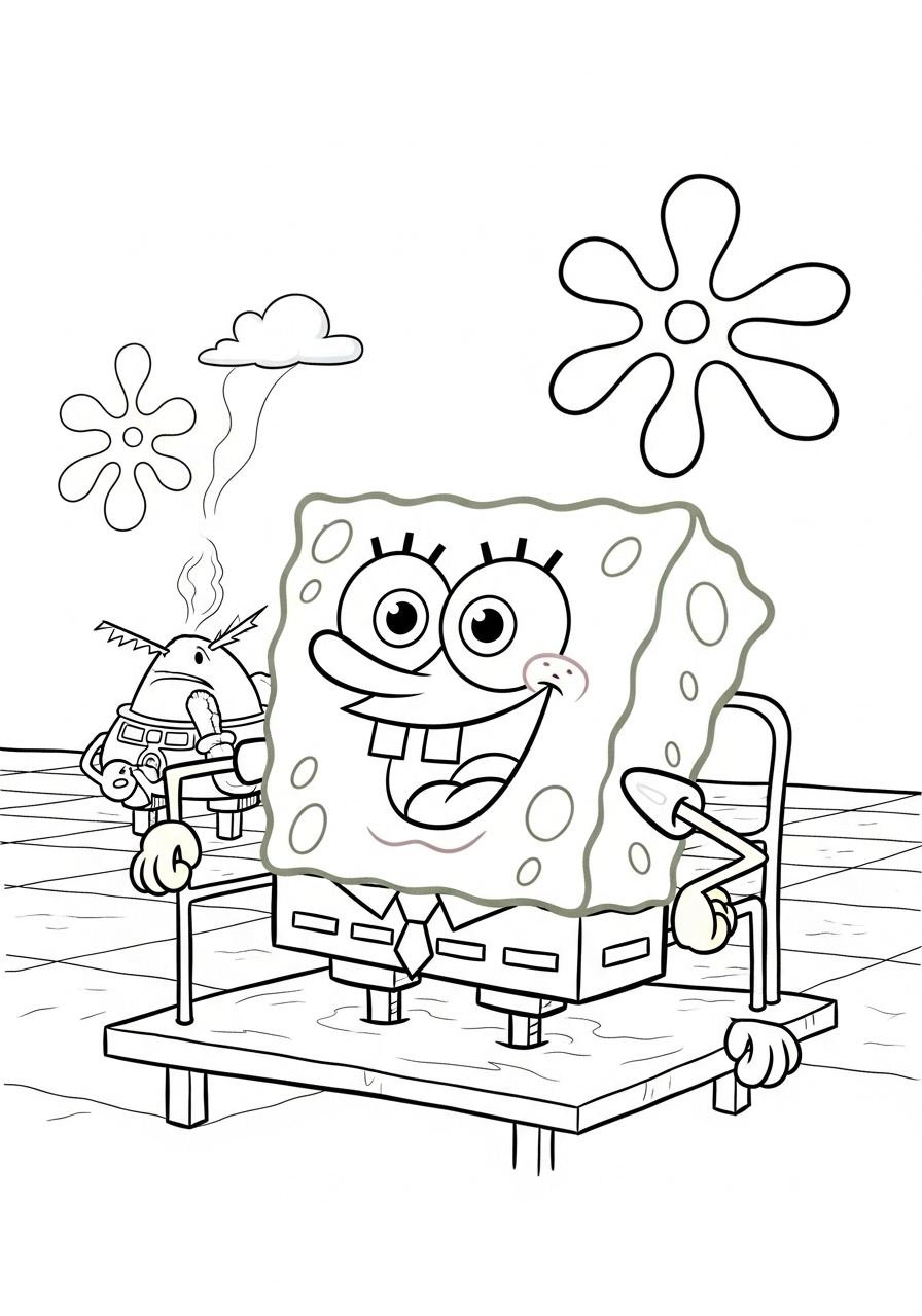 Desenho do Bob Esponja em uma prancha para colorir