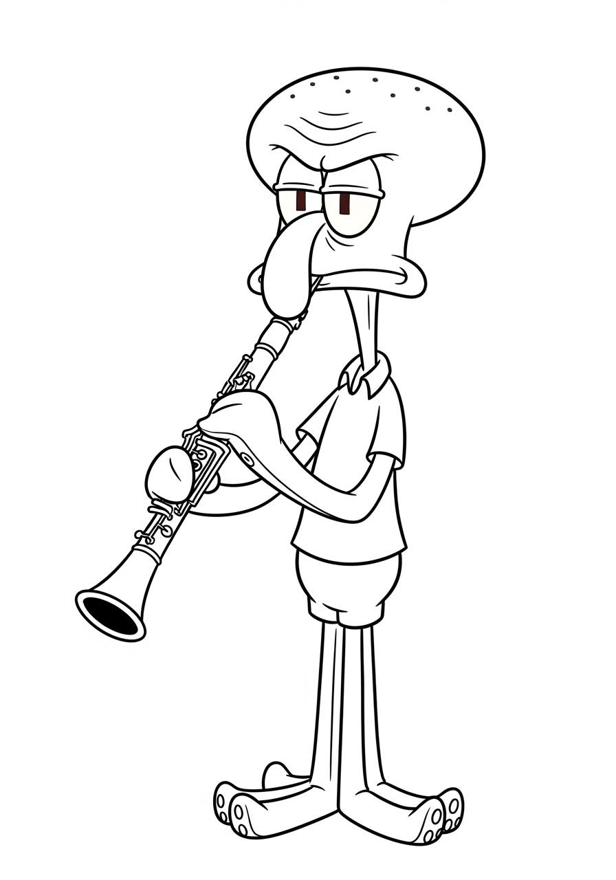 Desenho do Lula Molusco tocando clarinete para colorir