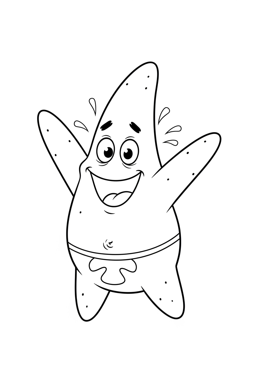Desenho do Patrick feliz e animado para colorir