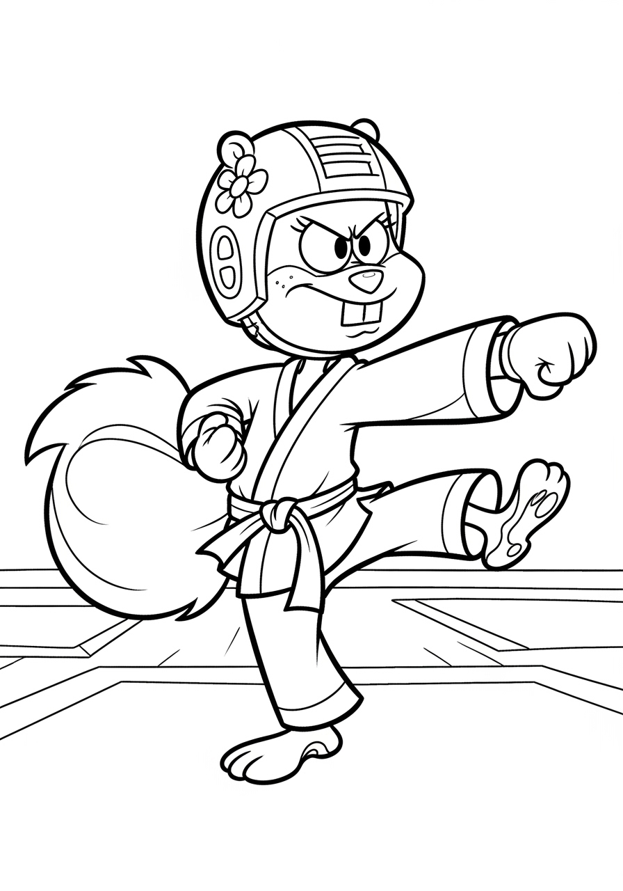 Desenho da Sandy em pose de luta para colorir