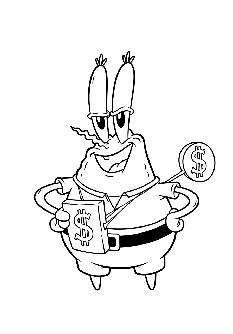 Desenho do Sr Sirigueijo com dinheiro e expressão divertida