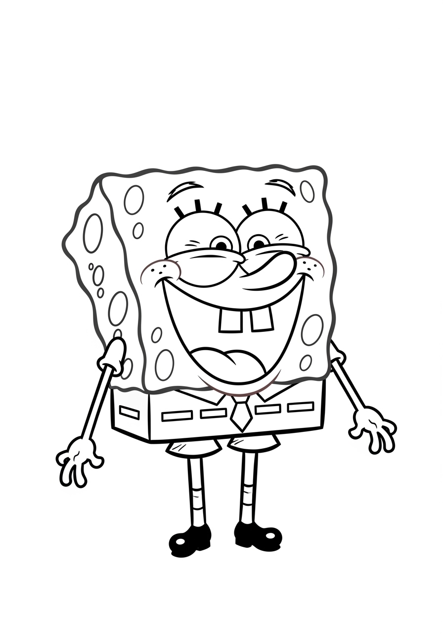 Desenho do Bob Esponja sorrindo e pronto para colorir