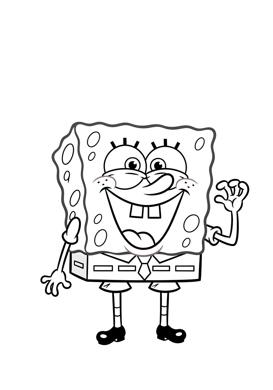 Desenho do Bob Esponja sorrindo e acenando para colorir