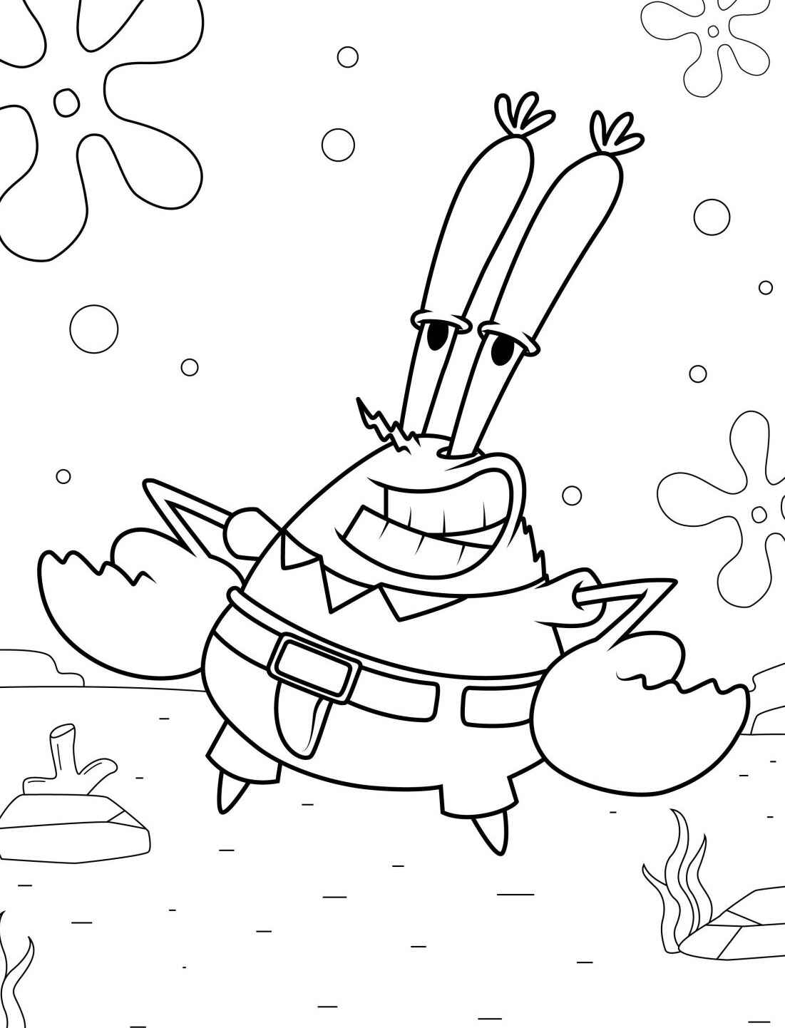 Desenho do Sr Sirigueijo com sorriso e pose para colorir