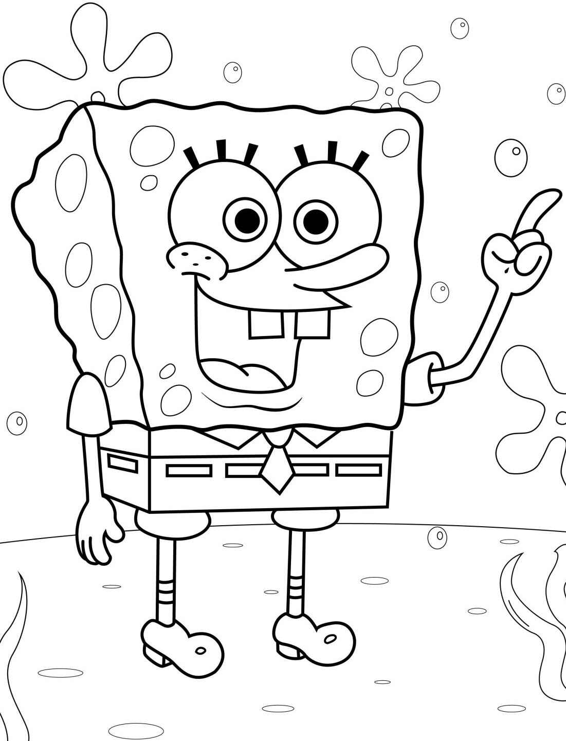 Desenho do Bob Esponja alegre acenando para colorir
