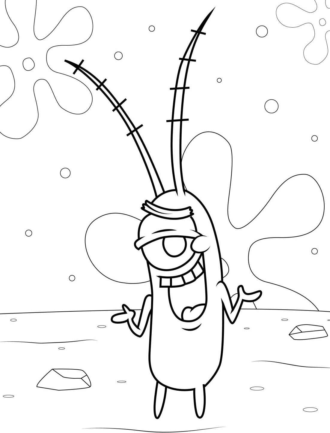 Desenho do Plankton alegre na sua base submarina para colorir