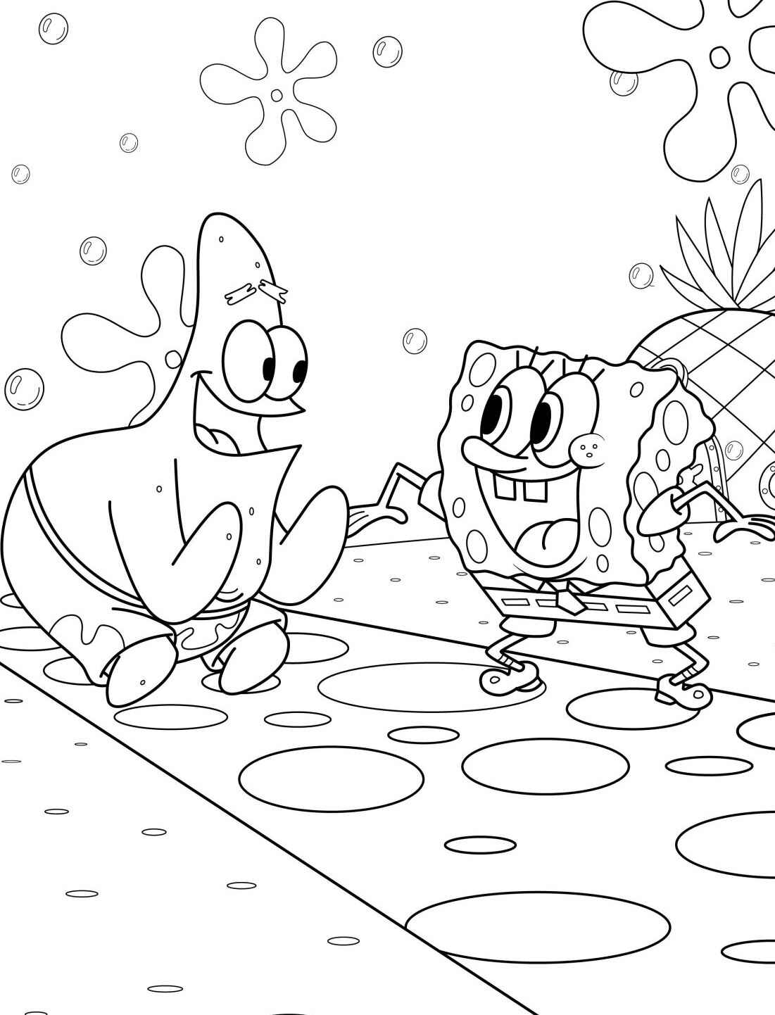 Desenho do Bob Esponja e Patrick sorrindo para colorir