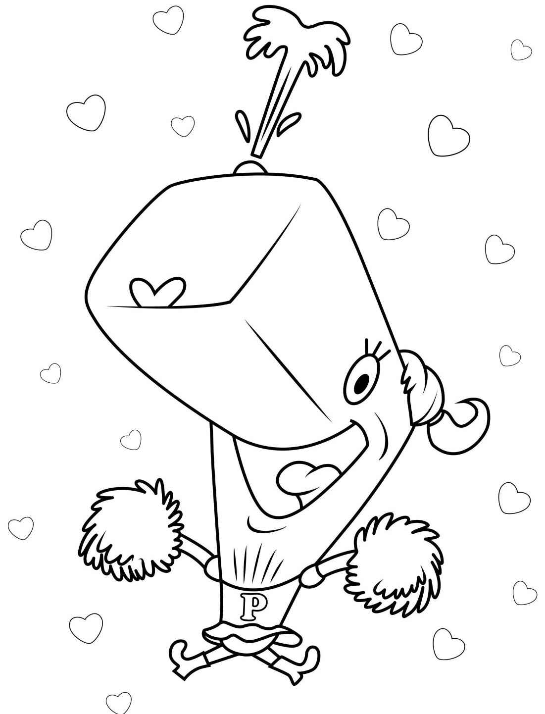 Desenho da estrela do mar Patrick com corações para colorir