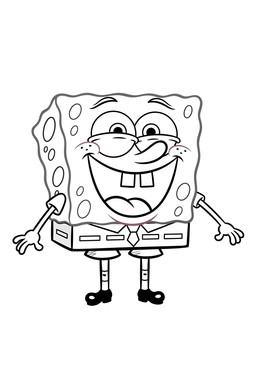 Desenho do Bob Esponja sorrindo e de braços abertos para colorir