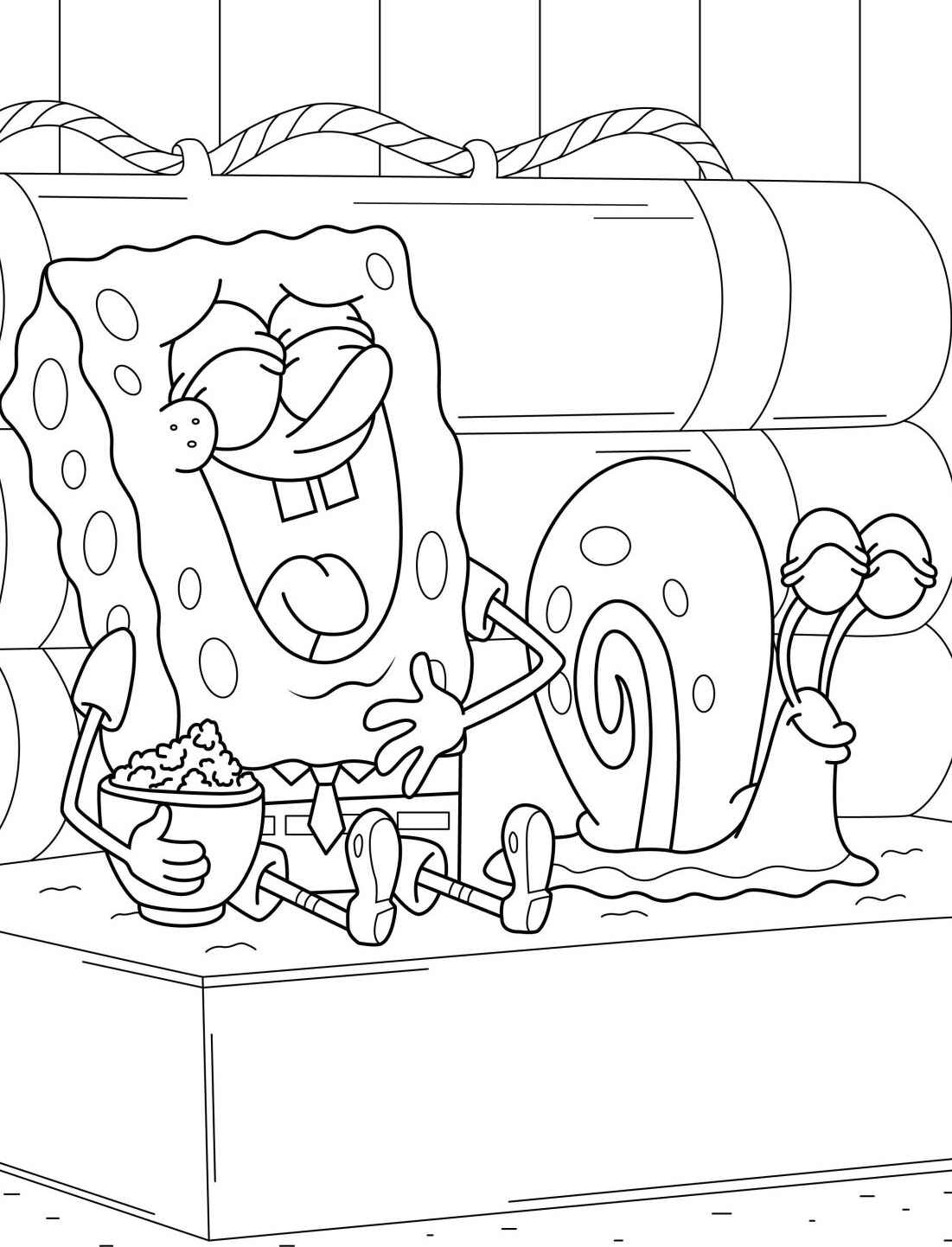 Desenho do Bob Esponja e do Gary para colorir