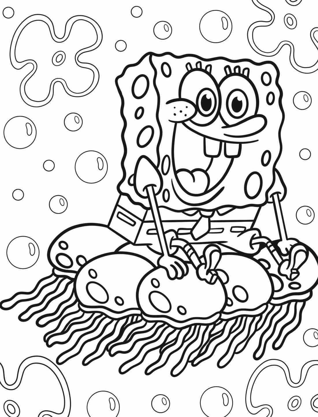Desenho do Bob Esponja montado em água-viva para colorir
