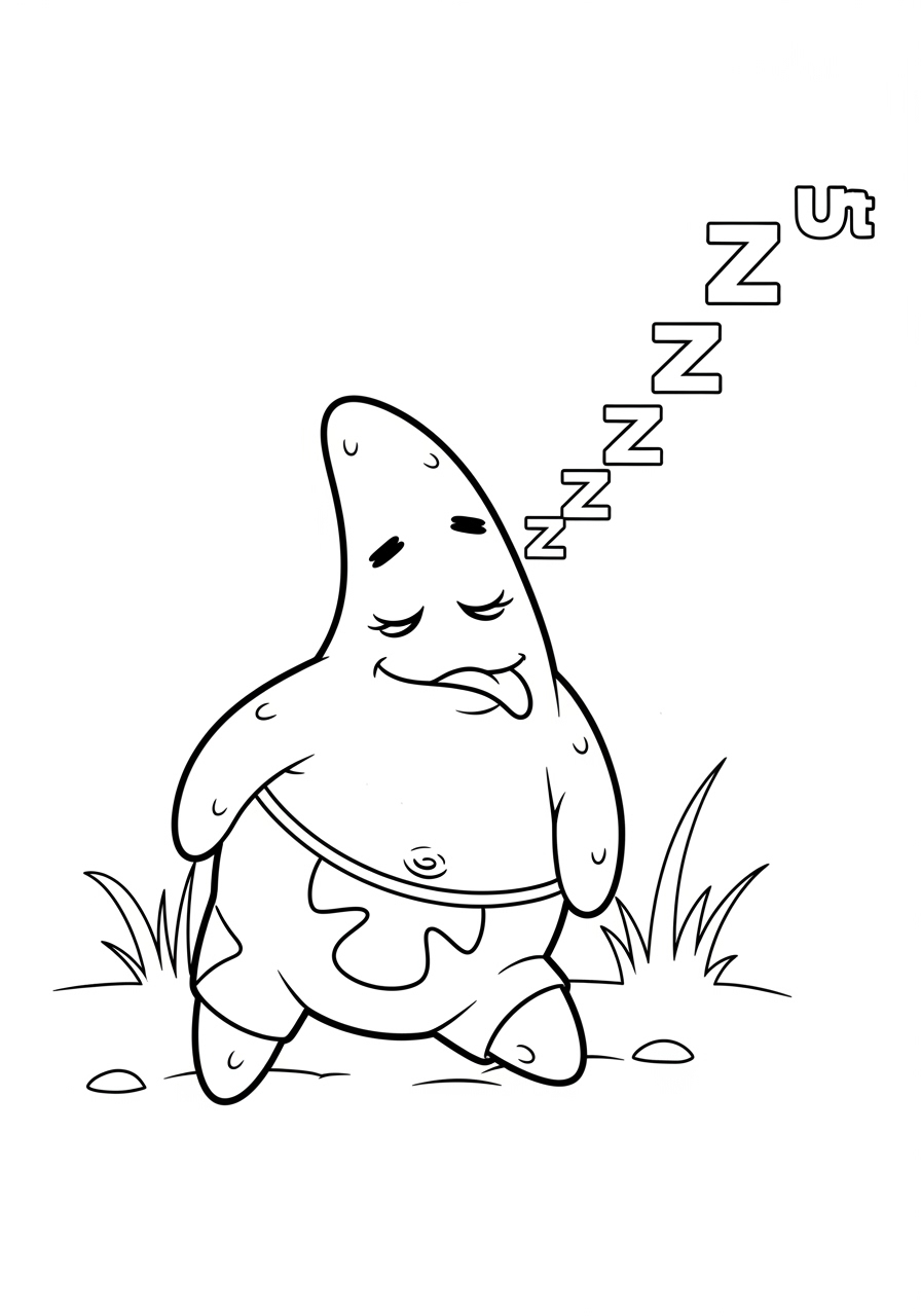 Desenho do Patrick dormindo em um campo para colorir