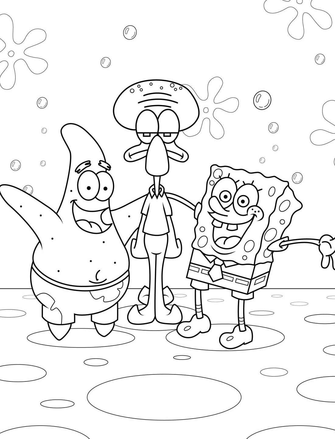 Desenho do Bob Esponja Patrick e Lula Molusco para colorir