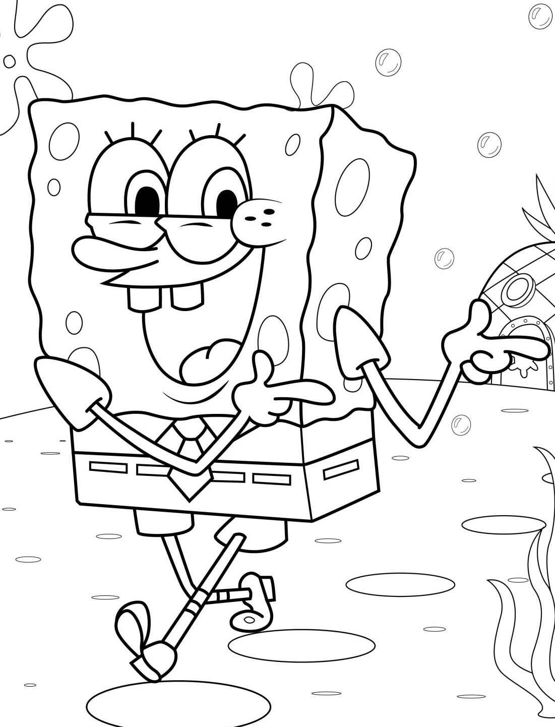Desenho do Bob Esponja sorrindo e apontando para colorir