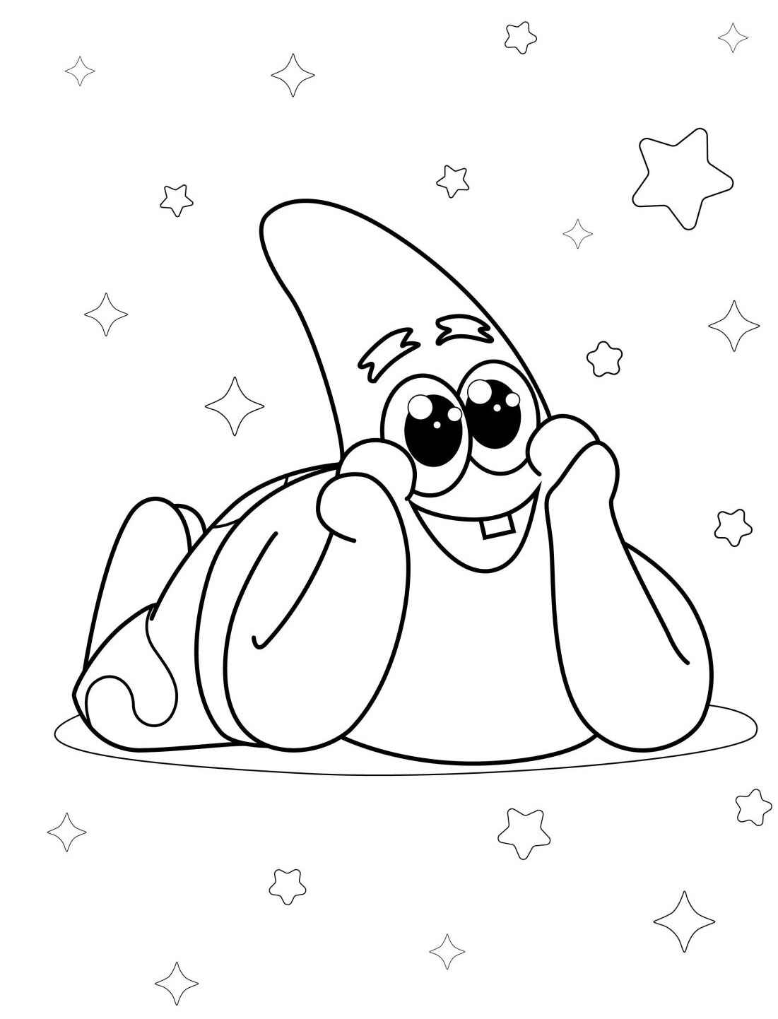 Desenho do Patrick feliz entre estrelas para colorir