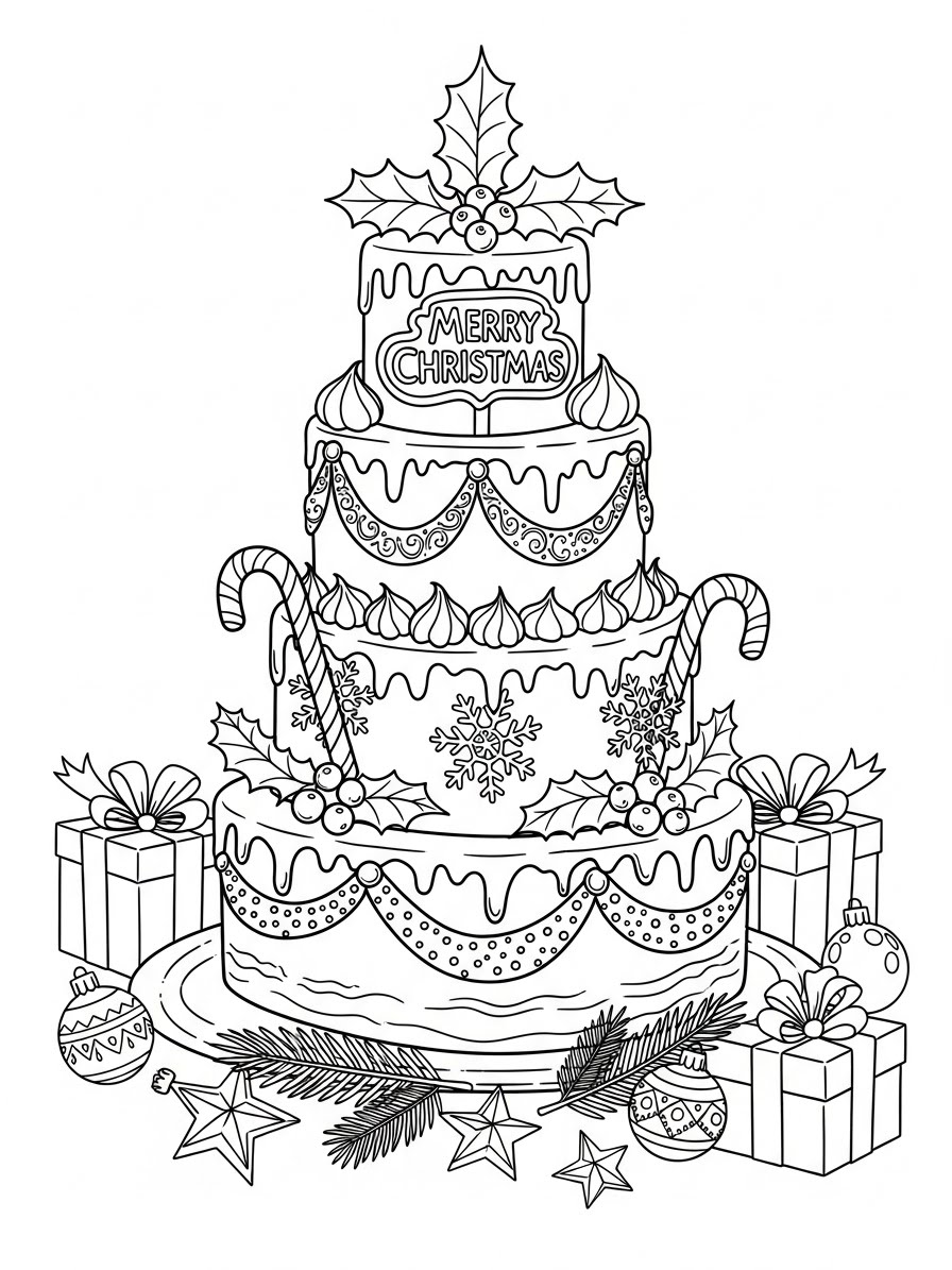 Desenho de Bolo de Natal para colorir