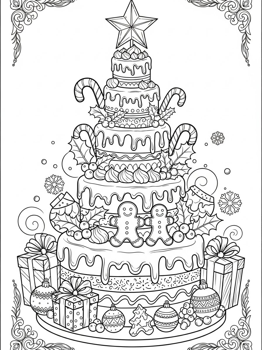 Desenho de Bolo de Natal para colorir